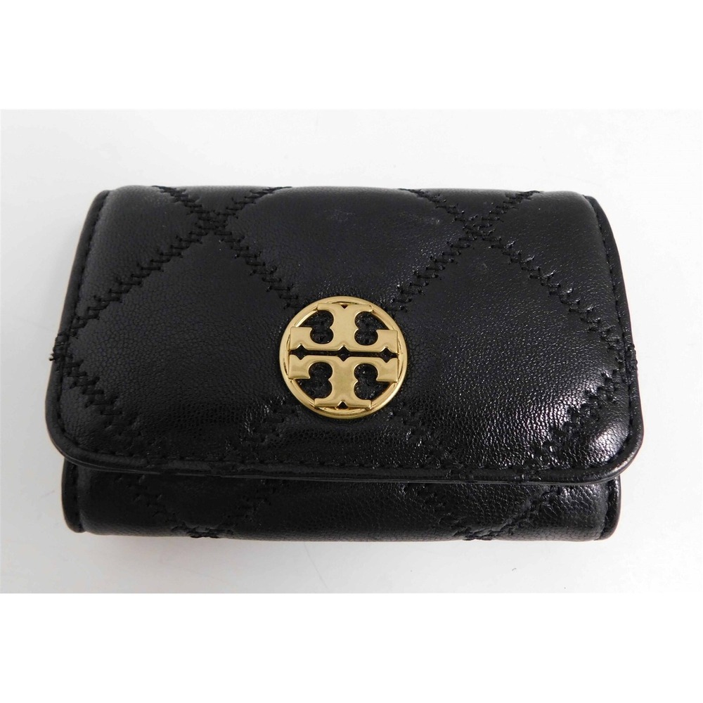Tory Burch Black Quilted Leather Small Credit‎ Card Wallet